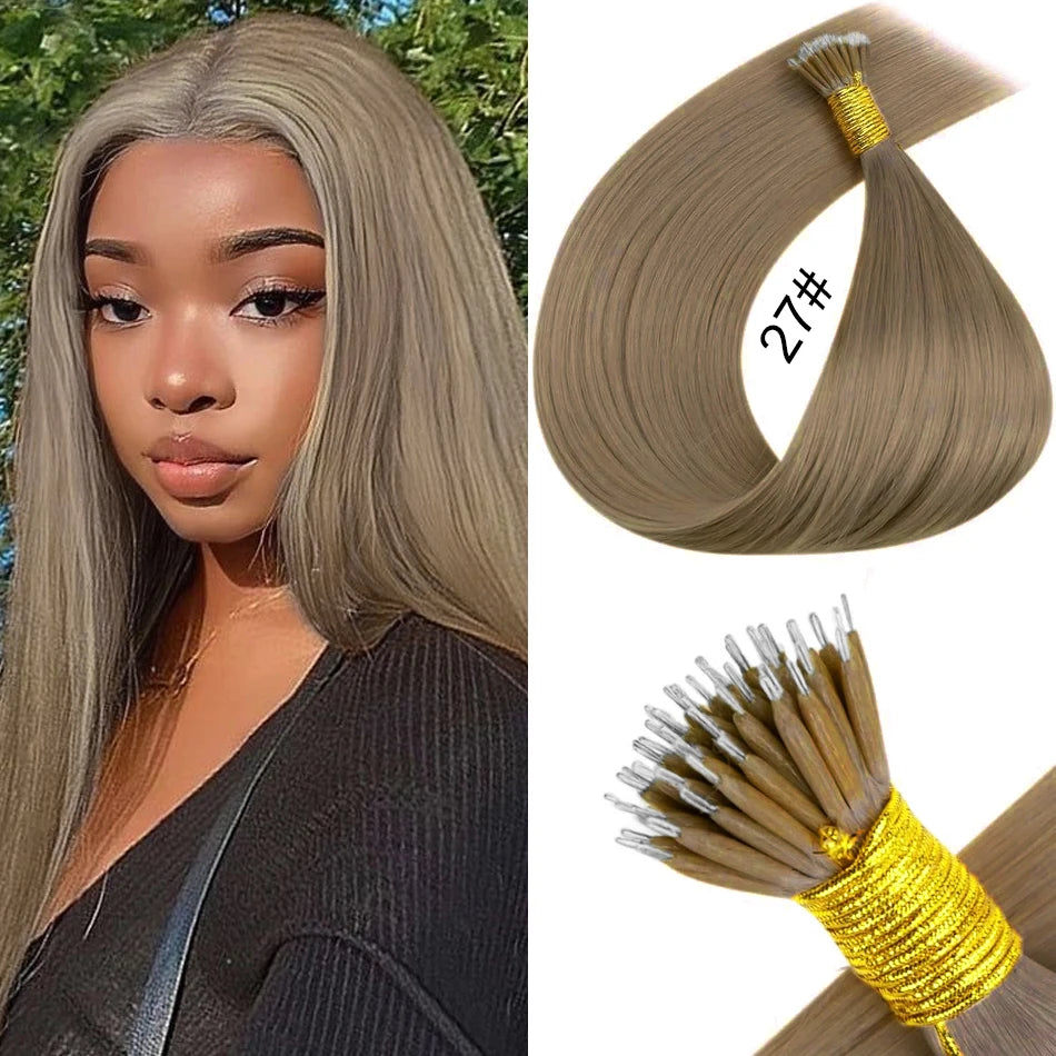 nano rings hair extension real human hair Invisible Mini Silicone Beads Black Brown Blonde Microlink 100% human Hair Extensions