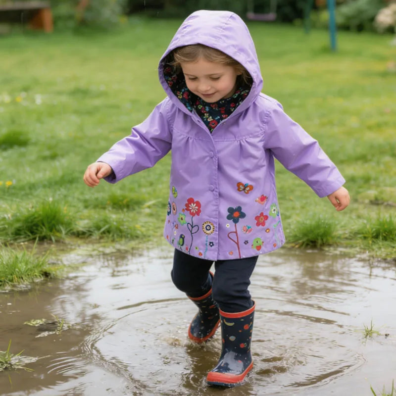 Girls Fashion Waterproof Children Clothes Autumn Casual Baby Boys Windcoat Long Sleeve Jacket Flower Print Kids Hoodie Outwear