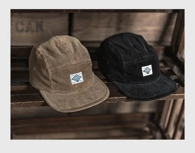 Non Stock 5 Panel Corduroy Hat with Snap Closure Baseball Cap Hip Hop Biker Board Cap BAZAARHUBO