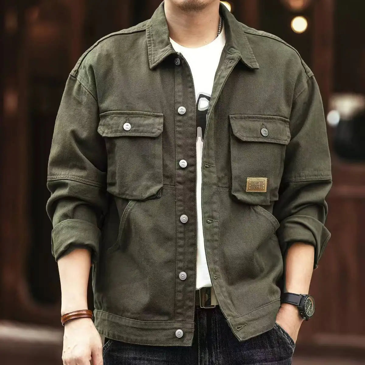 American Style Heavyweight Retro Workwear Jacket Men's Spring Autumn New Trend Loose Hardman Hunting Denim Coat Casual Fashion