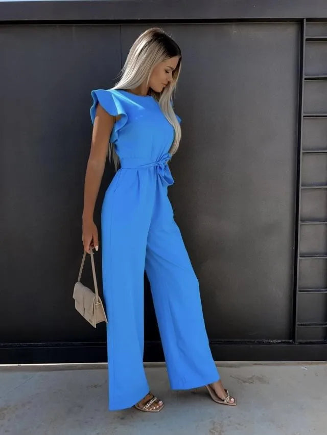 New Elegant Outfits Women Long Romper Wide Leg Trousers Party Festive Lace Sleeves Trouser Suit Playsuit Full Jumpsuit Woman