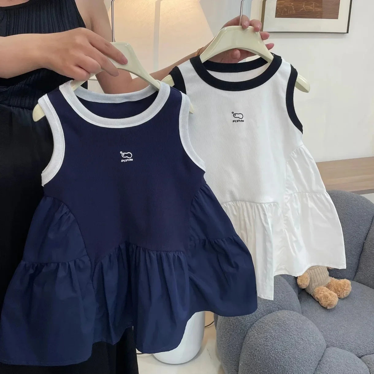 New Korean Kids Dresses for Girls Cute Casual Tank Dress Baby Girls Kawaii 2025 Summer Dress Toddler Girl A-line Dress 2-8y