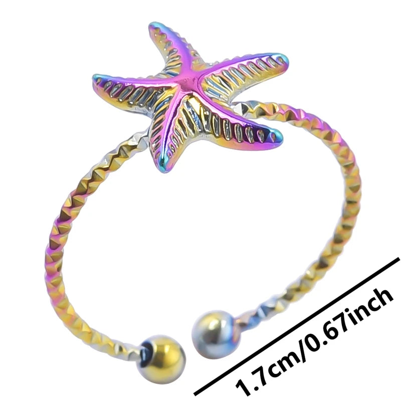 Fashion 5pcs/lot Marine Jewelry Sea Animals Conch Starfish Shell Rings Stainless Steel Rings Jellyfish Scallop Oceans Women Gift