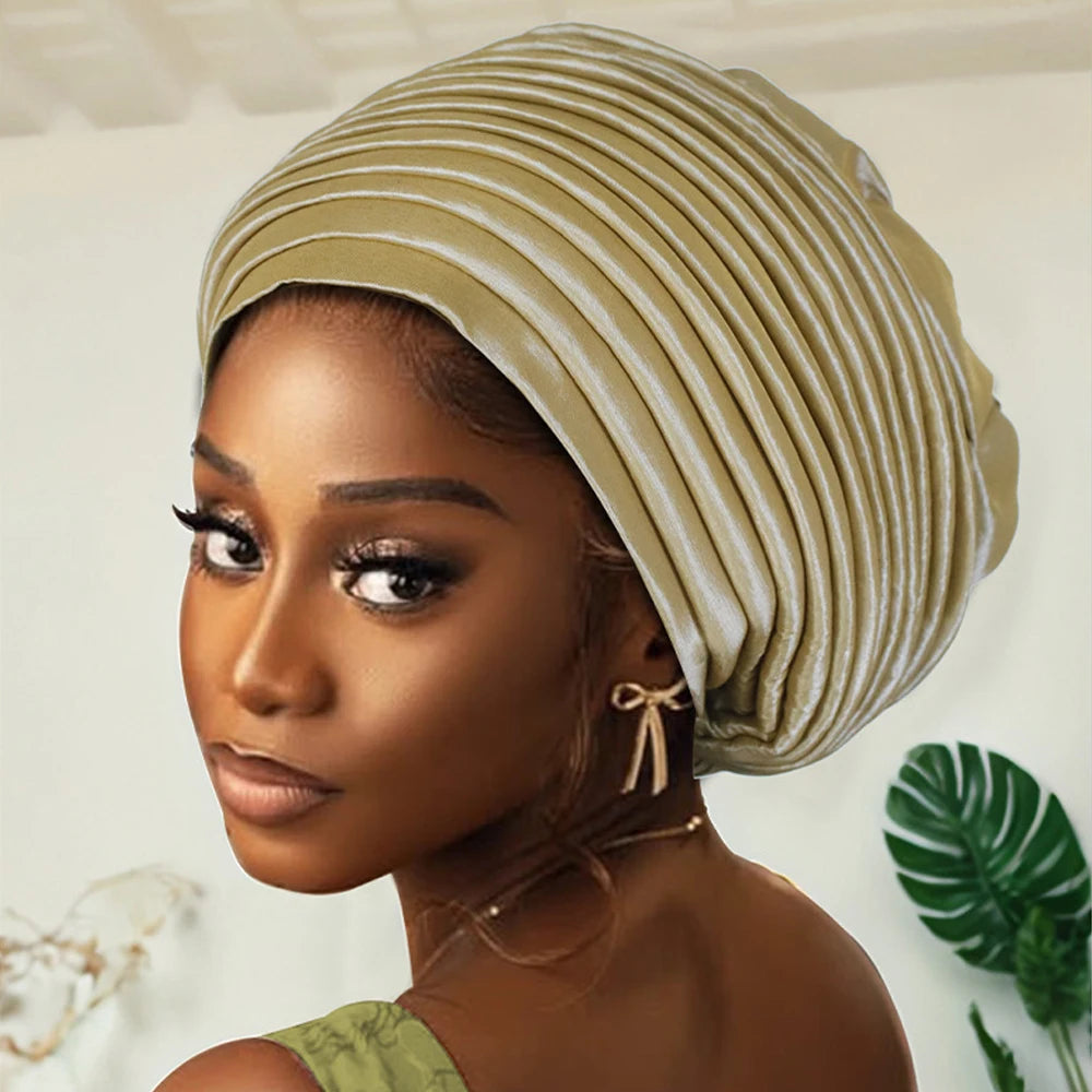 New African Auto Gele Headties Muslim Turban Hijab for Women Pleated Bonnet Indian Cap Nigeria Head Wrap Hat Wedding Geles Scarf