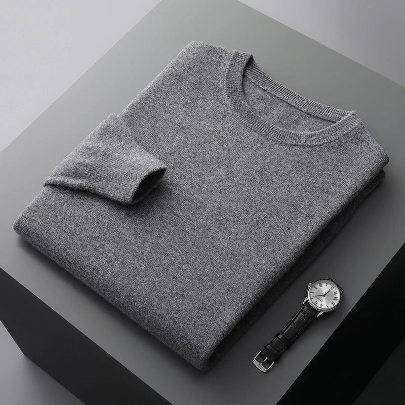 100% Merino Wool Sweater Men's O Neck Pullover Tops One-piece ready-to-wear Autumn Winter Solid Color Sweater Versatile Basic