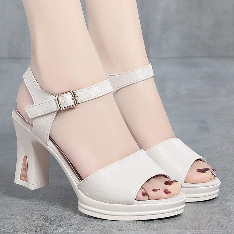 New Size 34-40  Summer Women Fashion Fish Mouth Platform High Heels Buckle Soft Bottom Sandals Waterproof Platform  Office Model