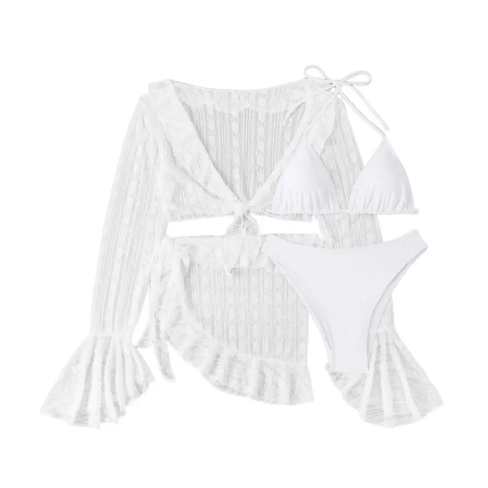 4Pcs/Set Fashion Summer Women Swimsuit Long-sleeve Party Cover-up Swimwear Vacation Casual Brazilian Beachwear for Women