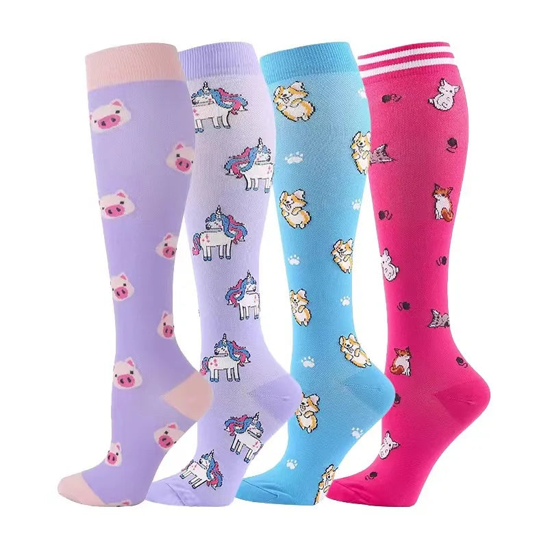 4 Pairs Compression Socks 20-30mmhg High Stockings Men Women Sports Socks For Marathon Cycling Varicose Veins Pregnancy Nursing