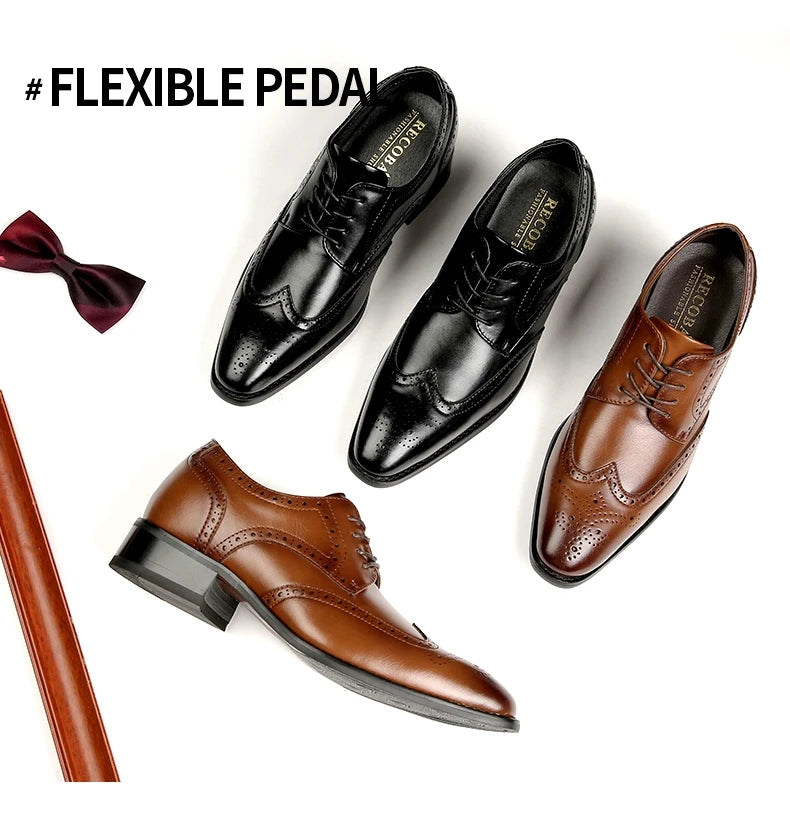 High Quality Genuine Leather Brogue Men Elevator Shoes 6CM Height Increase Oxford Men Formal Dress Shoes Business Office Wedding