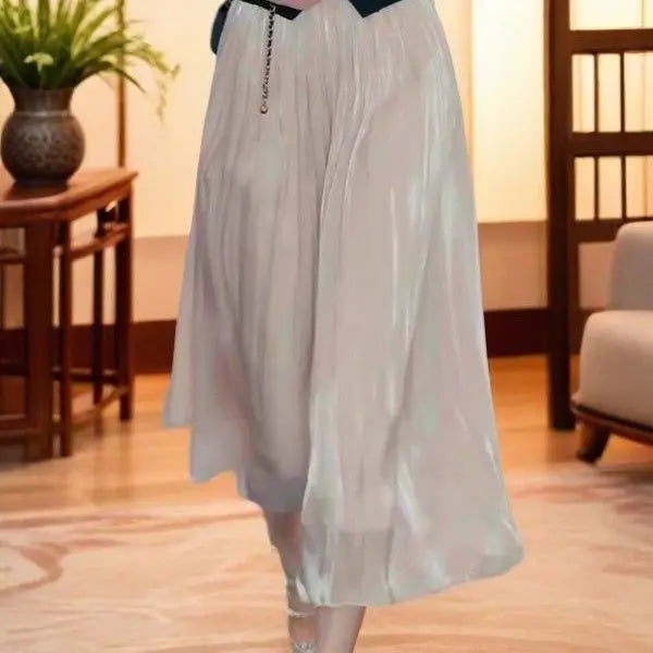 Summer Flowing Ice Silk Wide Leg Pants Women's plus Size Slimming Miniature Eighteen Skirt Pants High Waist Straight Leg Pants
