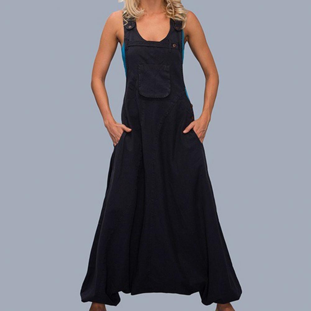 Women Summer Loose Thin Jumpsuits Harem Pants Wide Leg Pants Sleeveless Pockets Bib Jumpsuit Siamese Trousers Large Size S-5XL