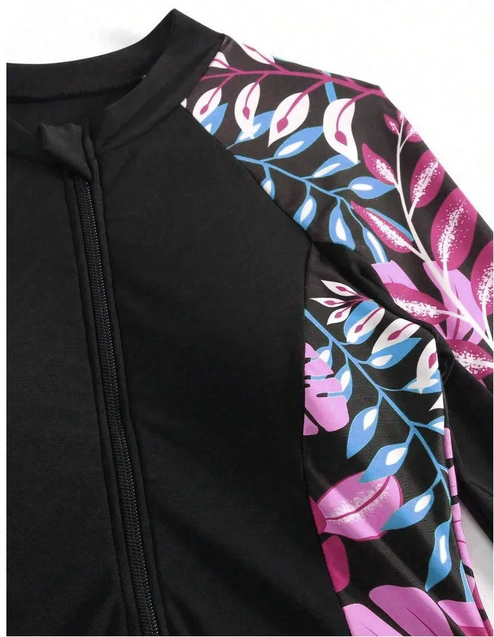 Burkini Femmes Swimwear Long Sleeve Black Tunic Swimsuit Full Leggings Front Zipper Swimming Suit Sun Protection Two Piece