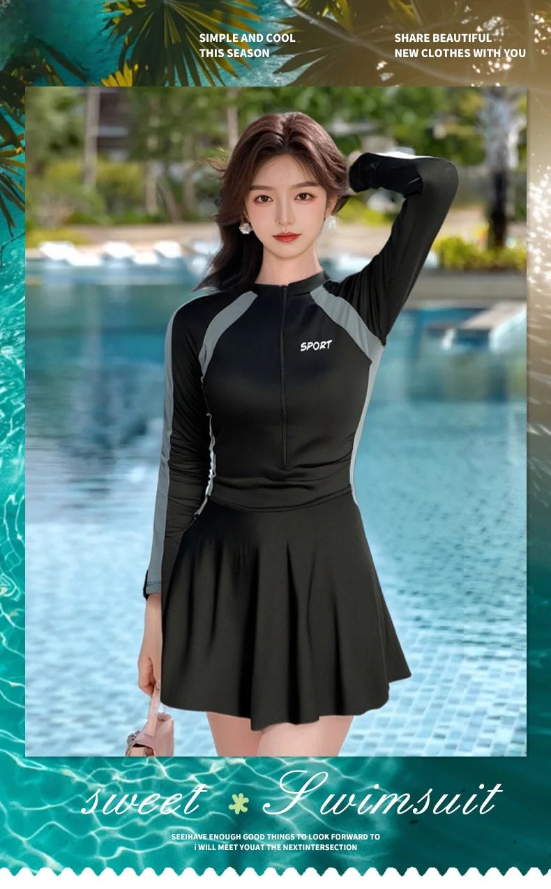 plus Size  Swimsuit Long Sve Holiday Swimwear for Women Casual Sle Milk Silk Fabric round Ne Fixed Chest Pad