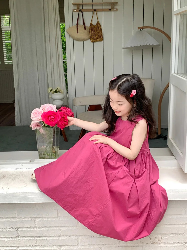 Girls Casual Dresses Girls' Dresses with Large Hemlines Sleeveless Casual Kids Dresses for Girls 2 To 8 Years Princess Dress