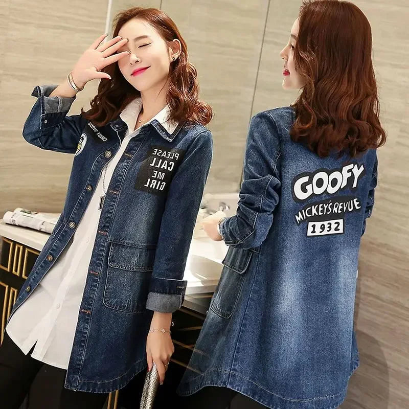Plain Female Jeans Coats Korean Women's Denim Jackets Long Trench Designer in Promotion 2025 Trend Deals Chic and Elegant New