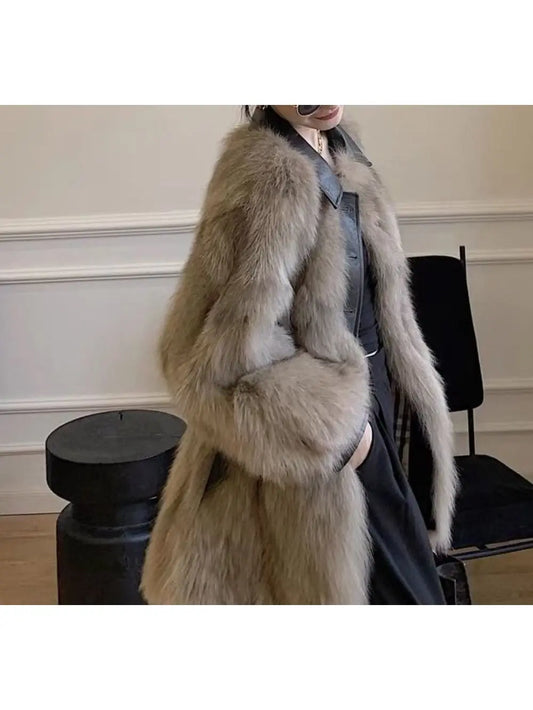 Fashionable Fuzzy Coat - Eco-friendly Fox Fur Coat for Women Young, Mid-length Style