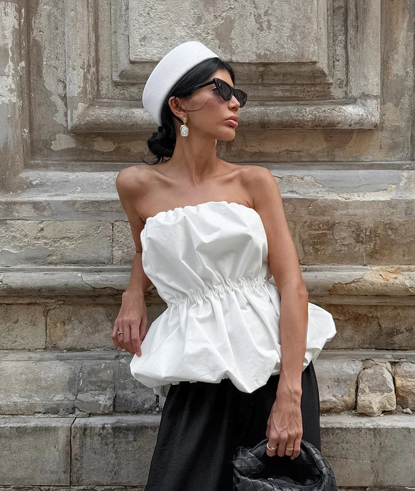 SuperAen European and American Style Fashion Design Sexy Top Unique Design Summer 2026 New White Folds Slimming Tops