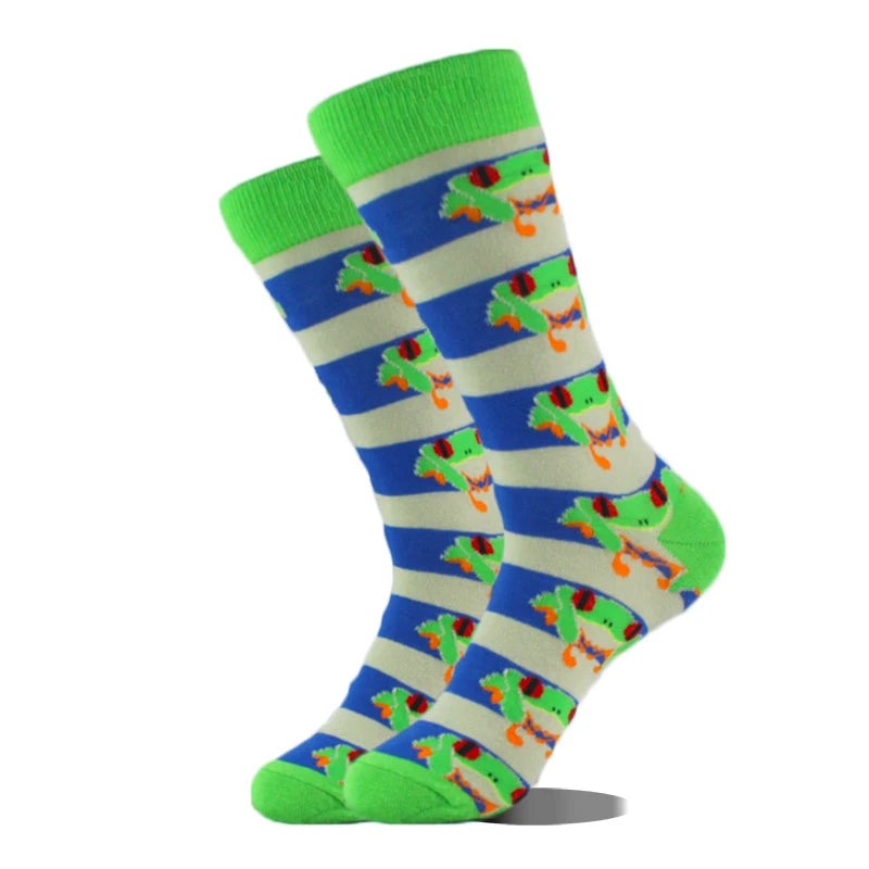 Cool Design Avocado Crew Socks Men Creative Eye Guitar Bus Pattern Sokken Duck Cat Fox Otter Animals Divertidos Chaussette Sox
