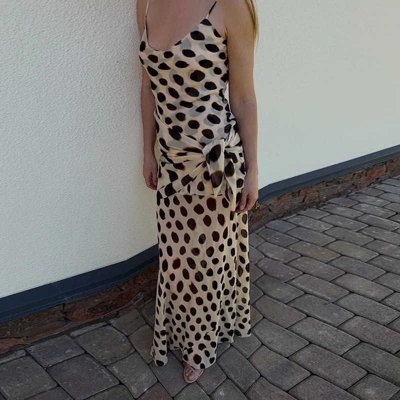 Scoop Neck Women's Dress Spaghetti Strap Polka Dot Tie Waist Removable Wrap Maxi Dress Vacation Beach 2026 New Fashion For Women