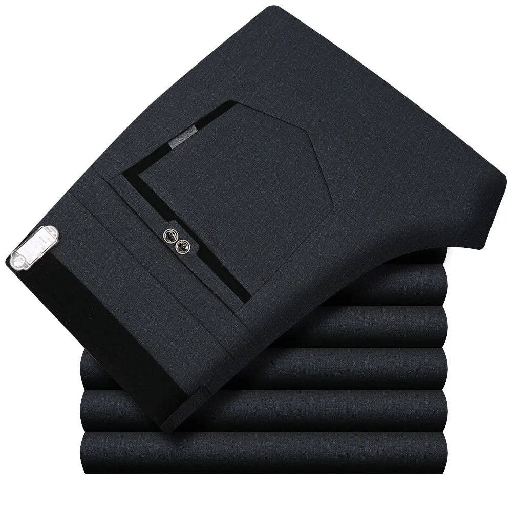Spring Summer Suit Trousers For Men Straight flat linen Black Suit Pants Men Business Formal Dress Pants Men Big Size 29-40