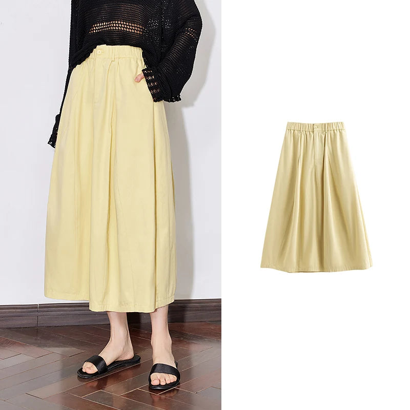 Toyouth Women Cotton A Line Umbrella Skirt Mid Calf Black