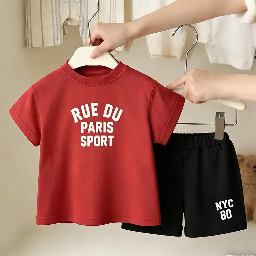 Casual Sports Clothes Short-sleeved Outfits For Kids Simple Fashion T-shirt Loose Shorts 2Piece Set Summer Clothes Boys Outfit