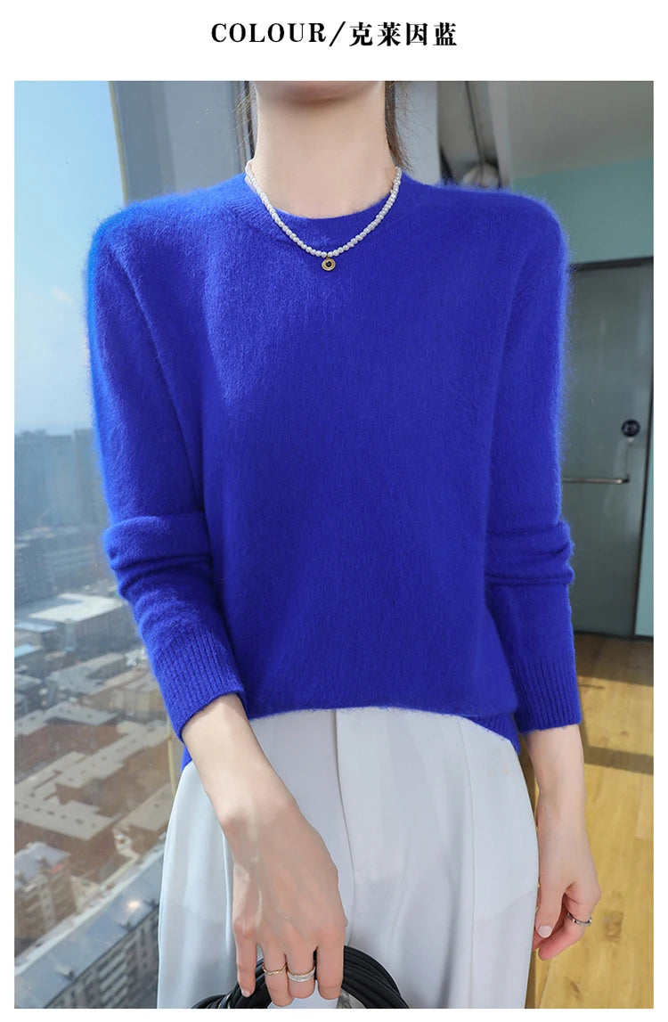 Autumn and winter women's semi high neck pullover sweater solid color knitted slim fit women's 100 mink cashmere sweater new sty