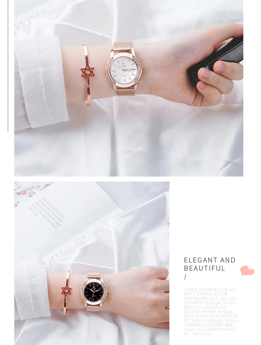 Diamond Watch For WWOOR Women Dress Simple Clock Ladies Quartz Bracelet Wristwatch Elegant Watches Gift For Women Reloj Hombre