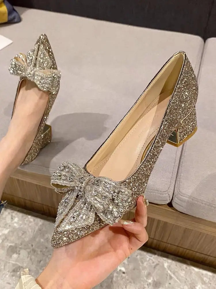 Women's Summer Footwear Stilito Rhinestone Shoes for Woman 2025 with Wedding Bride Genuine Mark Chic and Elegant A Comfortable E
