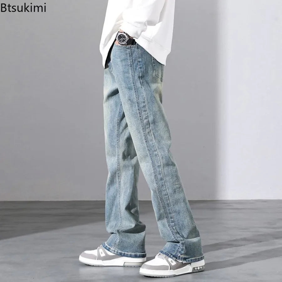 2026 New Mens Fashion Retro High Street Jeans Spring Summer Loose Casual Straight Leg Micro Flared Long Trousers Male Streetwear