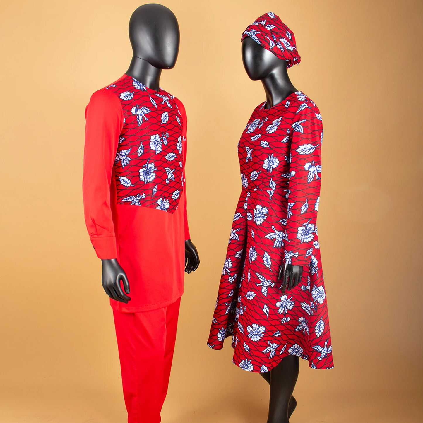 African Print Dresses for Women with Headwrap Matching Couple Outfits Dashiki Men Long Sleeve Pathwork Top and Pant Sets Y23C004