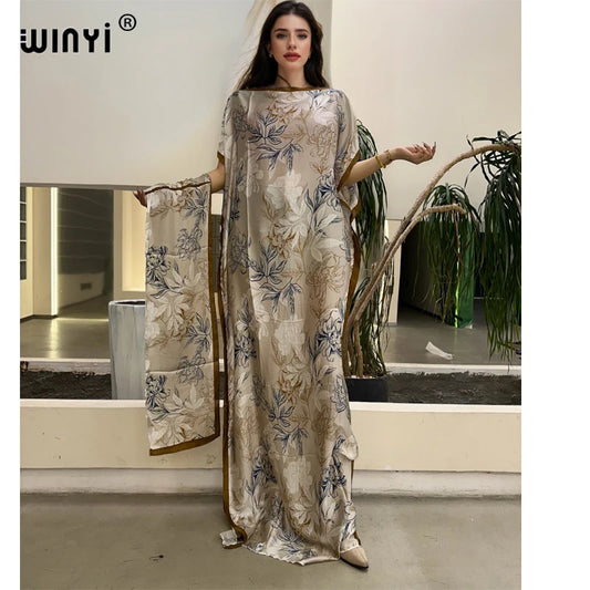 WINYI african dresses for woman boho print dress with belt abaya dubai luxury traditional outfit muslim sets woman evening dress