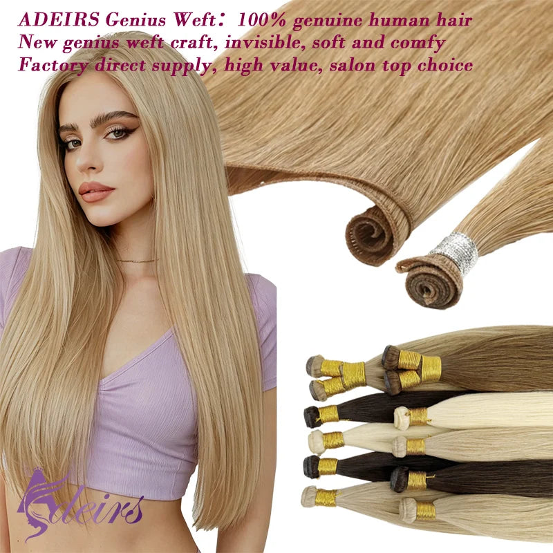 ADEIRS Genius Wefts Extensions Hair Bundles Brown Blonde 100% Real Human Hair Straight Remy Hair Invisible can Curly