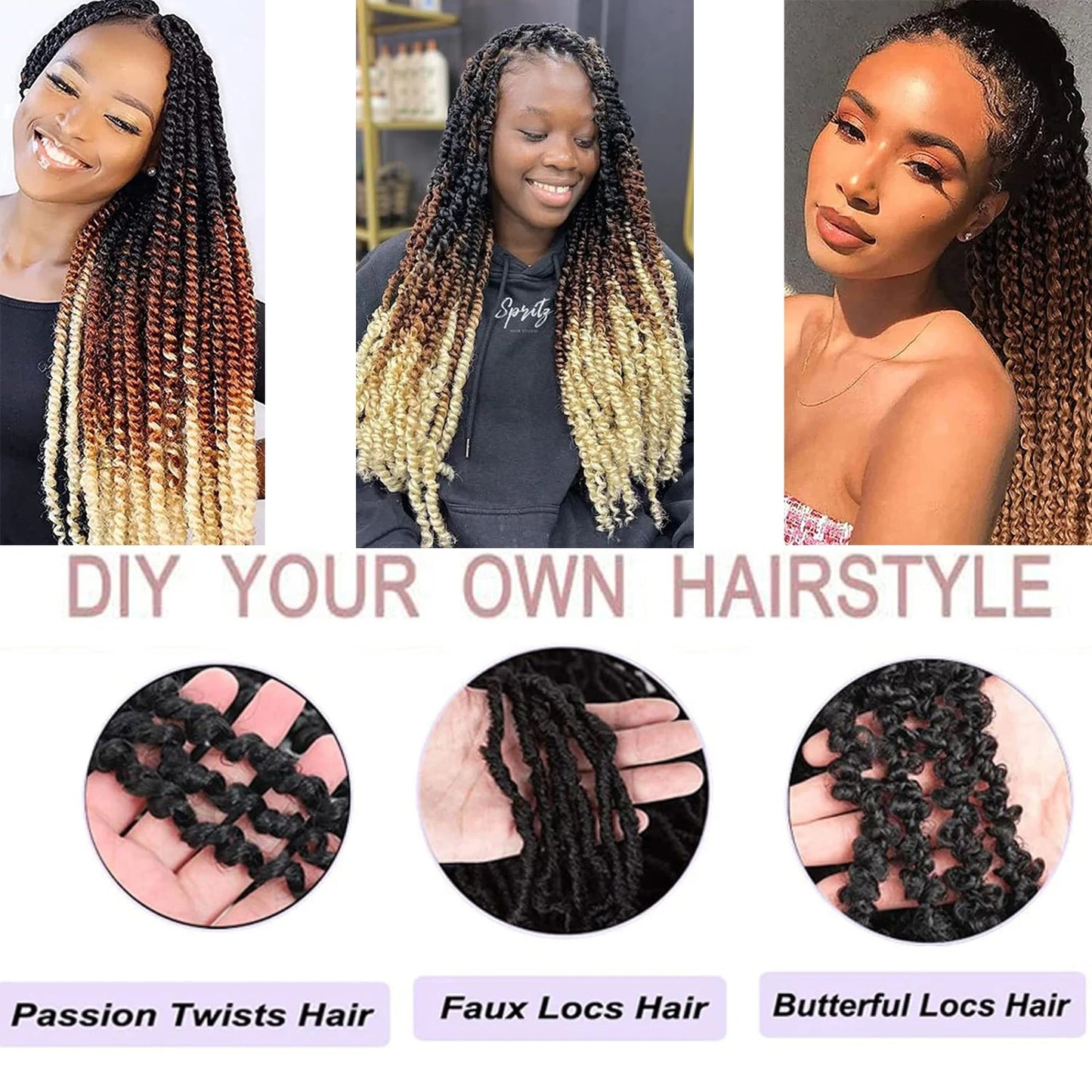 Pre-Separated Springy Afro Twist Hair 24 Inch 3 Tones Soft Locs Marley Twist Synthetic Braiding Hair Extension For Black Women