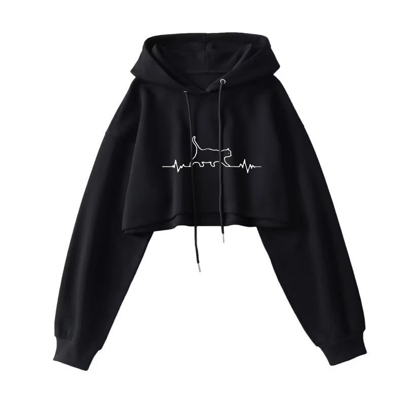 Sexy Short Hooded Sweatshirts Women Fashion Solid Color Long Sleeve Crop Tops Korean Streetwear Pullover Hoodies Female