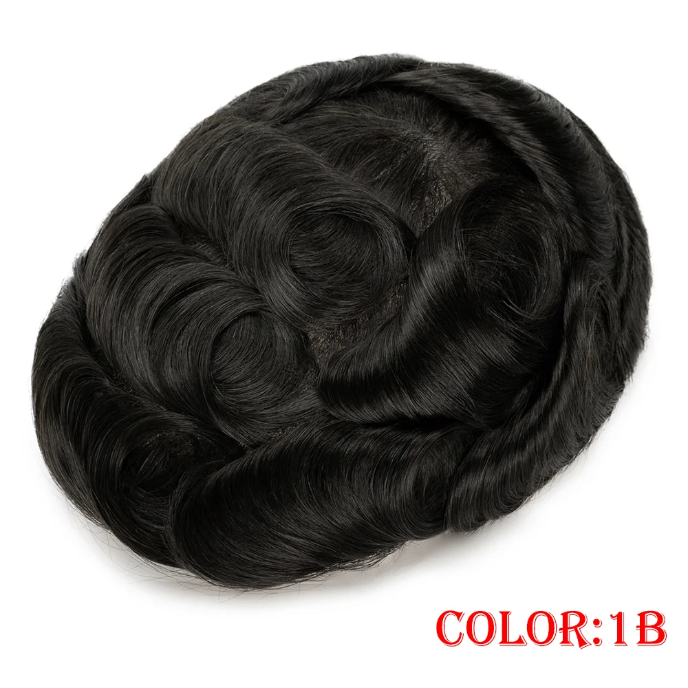 Hollywood Men Toupee Lace & PU Base Human Hair Replacement System Unit for Men Durable Male Hair Prosthesis Wigs