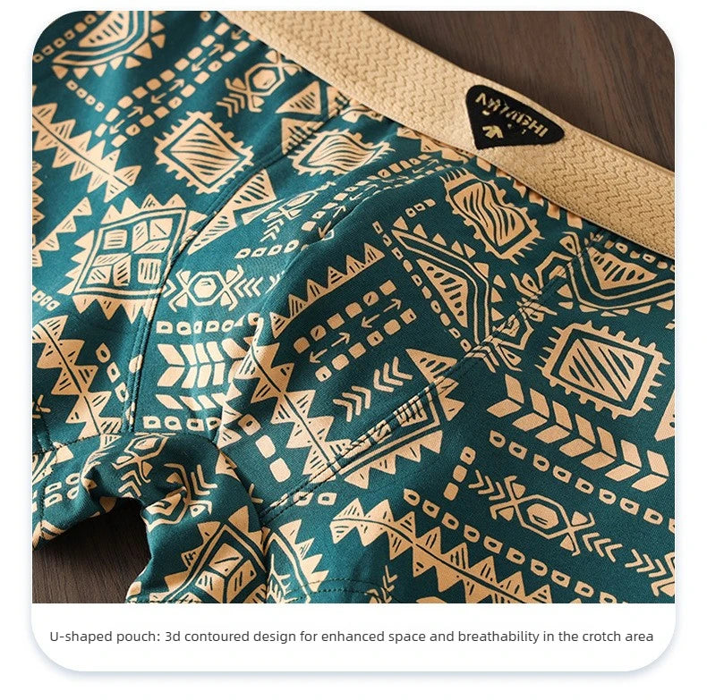 Men's Underwear Is Comfortable and Breathable, with a Trendy American Retro and Ethnic Style. It Is a Men's Mid Rise Shorts