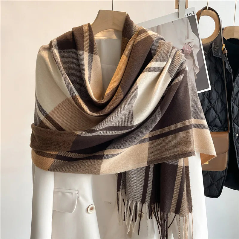 200*65CM New Men Women Autumn Winter Luxury Scarfs Cashmere Feeling Muffler Fall Blanket Classic Plaid Foulard Soft Warm Scarves BAZAARHUBO