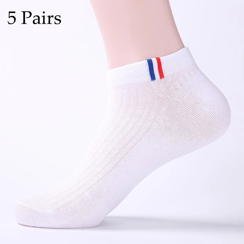 5 Pairs Thin Boat Socks Summer Blending Plain Color Mens Casual Breathable Sweat Absorbing Calibration