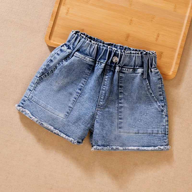 IENENS Fashion Girls Denim Pants Shorts Girl Thin Soft Trousers Jeans Kids Children Casual Clothes Clothing 4-13 Years