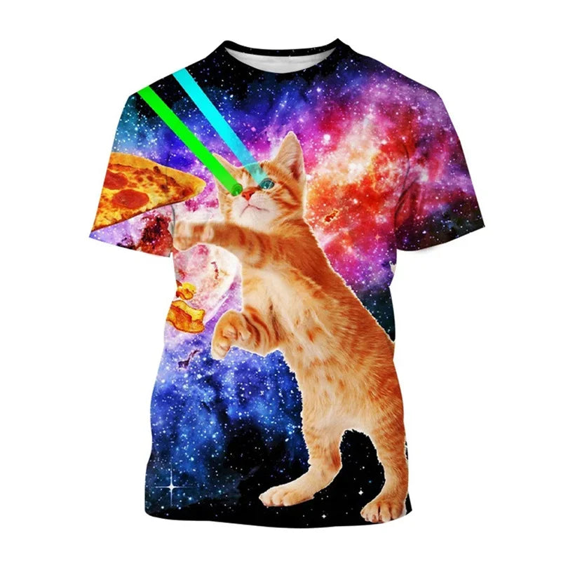 Summer 3D Printed Space Funny Cat T-shirt Men Women Cool Animal Top Tees Street Plus Size Short Sleeves T Shirt Kids Clothes
