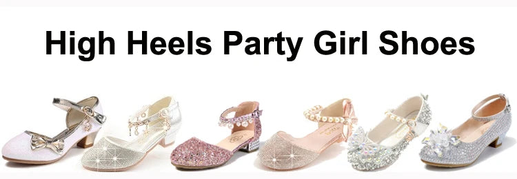 Girls' Shoes High Heels for Kids Elegant Girl Shoes Party Sequin Child Girl Heel Shoe Church First Communion White Princess Shoe