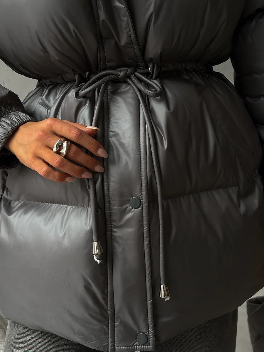 Wolfeel Drawstring Slim Fit Womens Winter Jacket Polyester Coat Warm