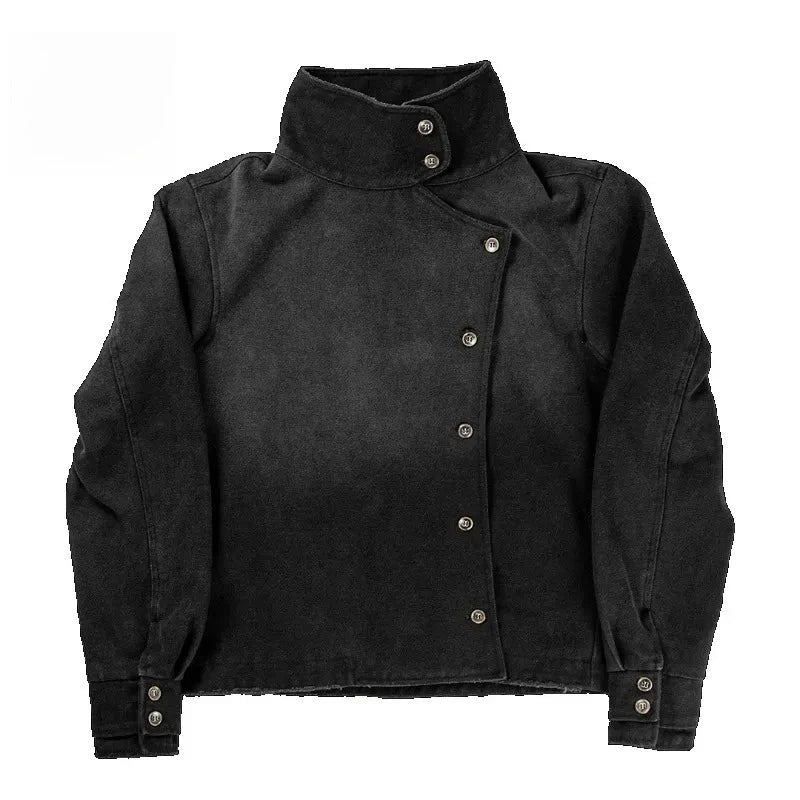 Mens Jacket  Gradient Irregular Button Unisex Gothic Streetwear Canvas Cotton Casual Fashion Harajuku Y2K Fencing Vintage Wash
