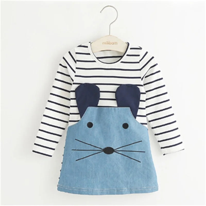 Spring Autumn Cotton Dress for 2-7 Years Girls 2025 Long Sleeve Stripe Children Princess Dresses Girl Cute Denim Long Clothing