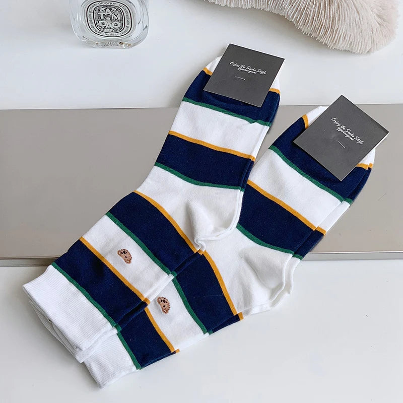 Good Quality Cartoon Gentleman Bear Men's Socks Cotton Harajuku Style Sport Boys Skateboard Novelty Breathable  Christmas Gifts