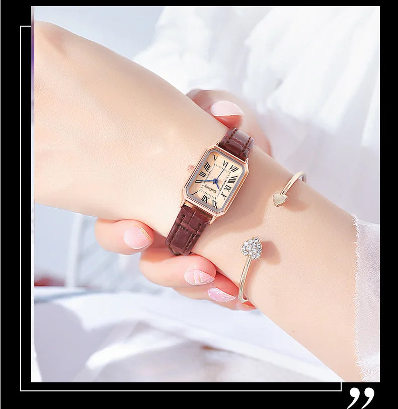 Fashion Retro Digital Dial Casual Watches Square Leather Strap Fashionable Clock Quartz Wristwatch for Women Gift