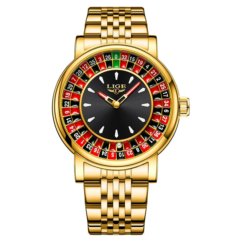 LIGE 2025 Creative Luxury Watches Men Roulette Game Dial Fashion Mens Watch Waterproof Luminous Steel Quartz Wristwatches Relojs