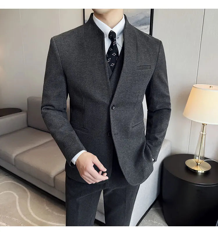Korean Style Men's Suit Set Slim Fit Business Suit Wool Blazer Two-piece set Elegant Social Formal Men's Clothing 5XL-M