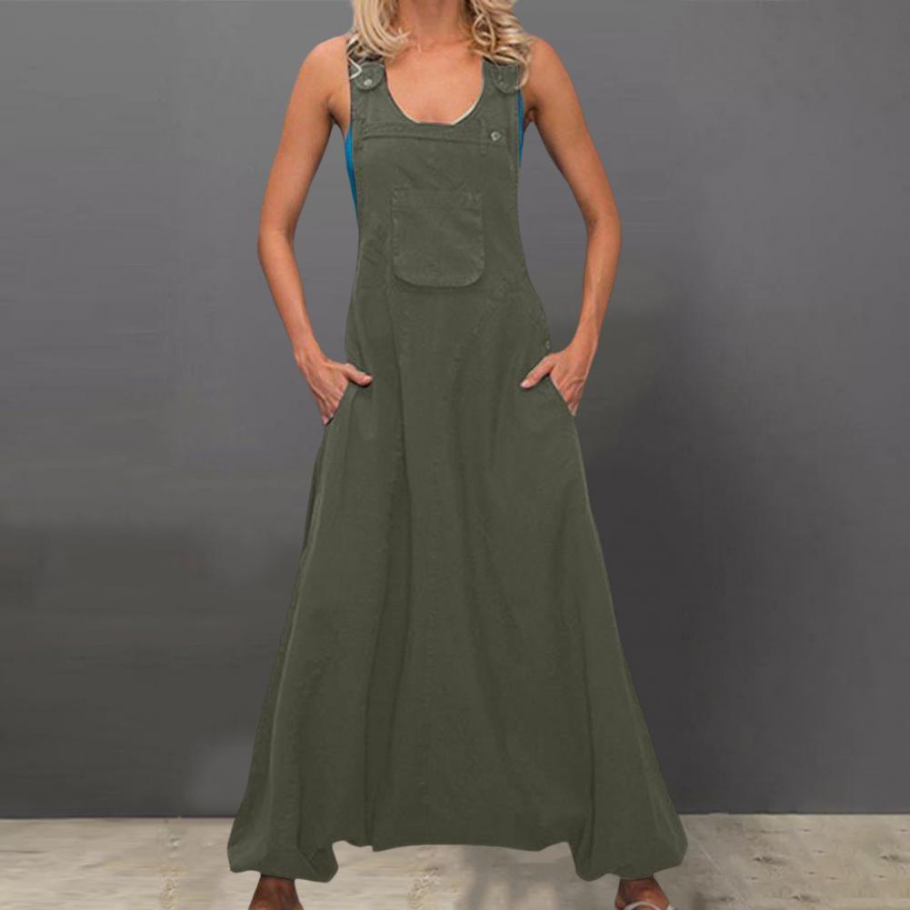 Women Summer Loose Thin Jumpsuits Harem Pants Wide Leg Pants Sleeveless Pockets Bib Jumpsuit Siamese Trousers Large Size S-5XL